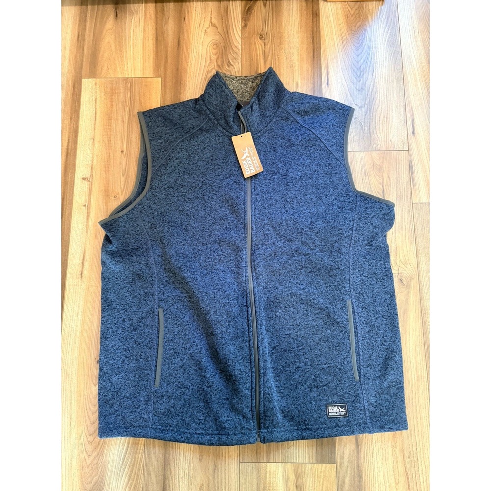 Eddie Bauer Mens XL Blue Radiator Fleece Vest Full Zip Heathered Mock Neck NEW